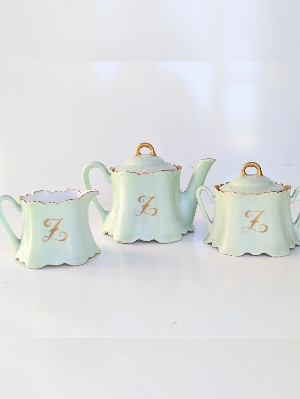 ✨ ANTIQUE Z.S. & Co Bavaria Tea Set - Mint Green Gold Monogram Z - 3pc ✨